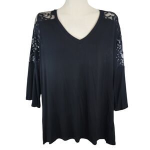 Cyrus Top Womans 2X Black Bell Sleeves Lace Accent Hi-low NWT Stretch Witchy